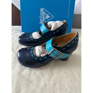 John Fluevog Mary Jane Dr. Henry Petrol Blue Women 6.5 Patent Heels Stitching